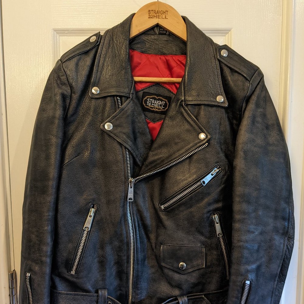 Straight to Hell Black Washed Lady's Commando Leather Jacket size XL